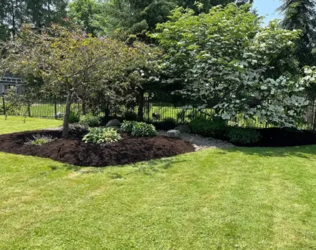 Expert lawn mowing and precision striping on an expansive residential property in Waterloo, NY. Perfectly leveled turf showing distinct, professional lines that demonstrate high-end commercial and residential field mowing by JB Lawncare Services.
