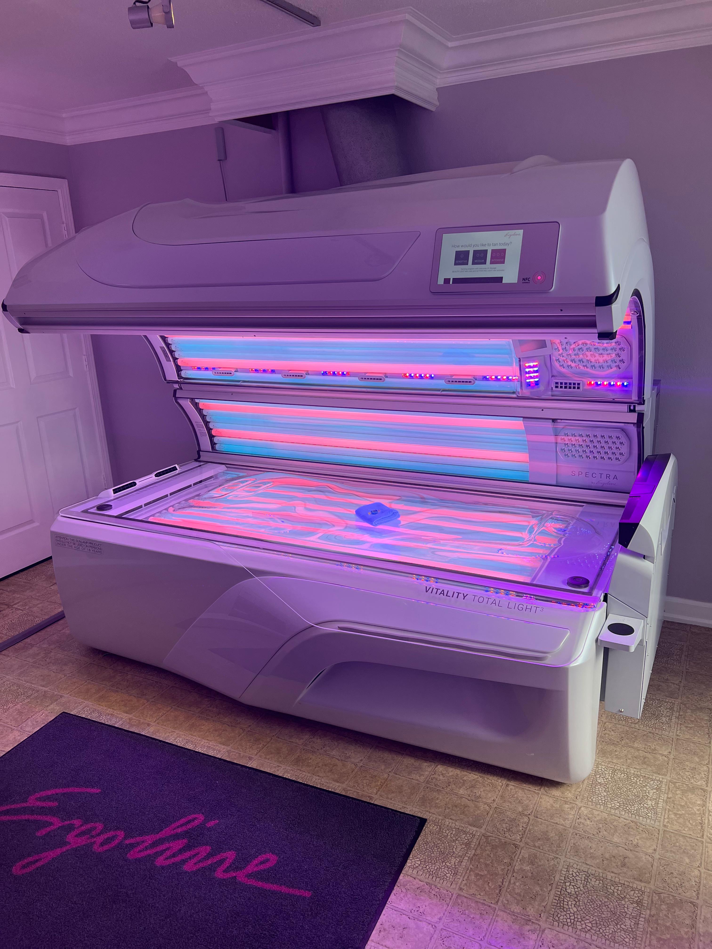 This is our new TLT tanning bed which includes red light therapy in your tanning session.