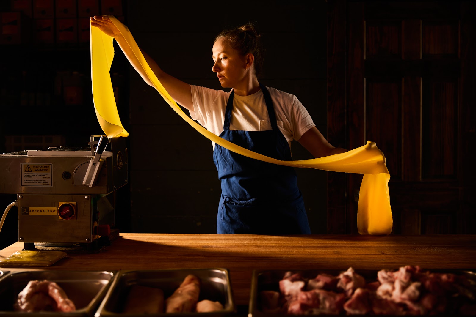 House made pasta in progress in the kitchen at Rolf and Daughters. The restaurant sits inside the hi 