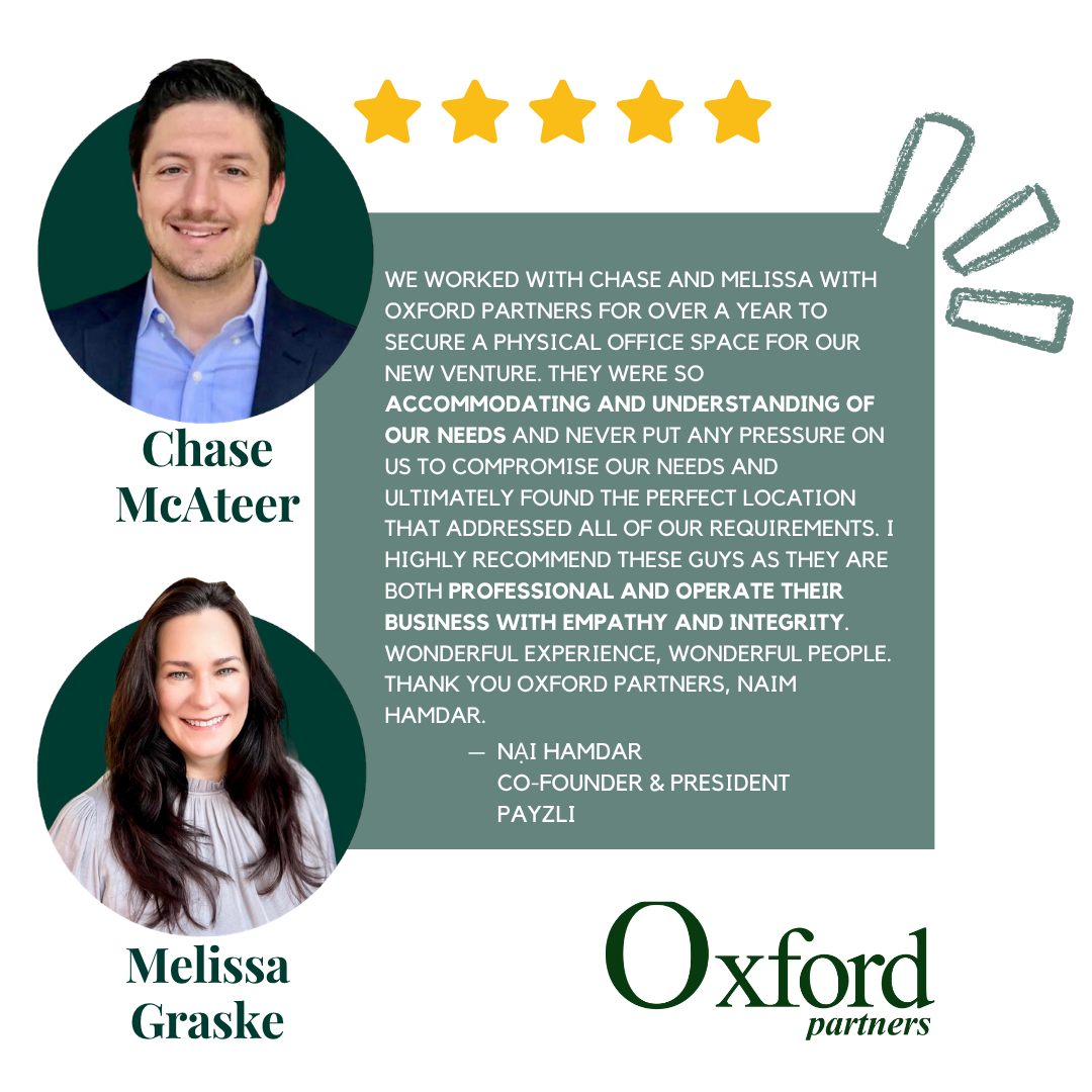 Oxford Partners Houston commercial real estate brokers Chase McAteer and Melissa Graske 5-star clien 