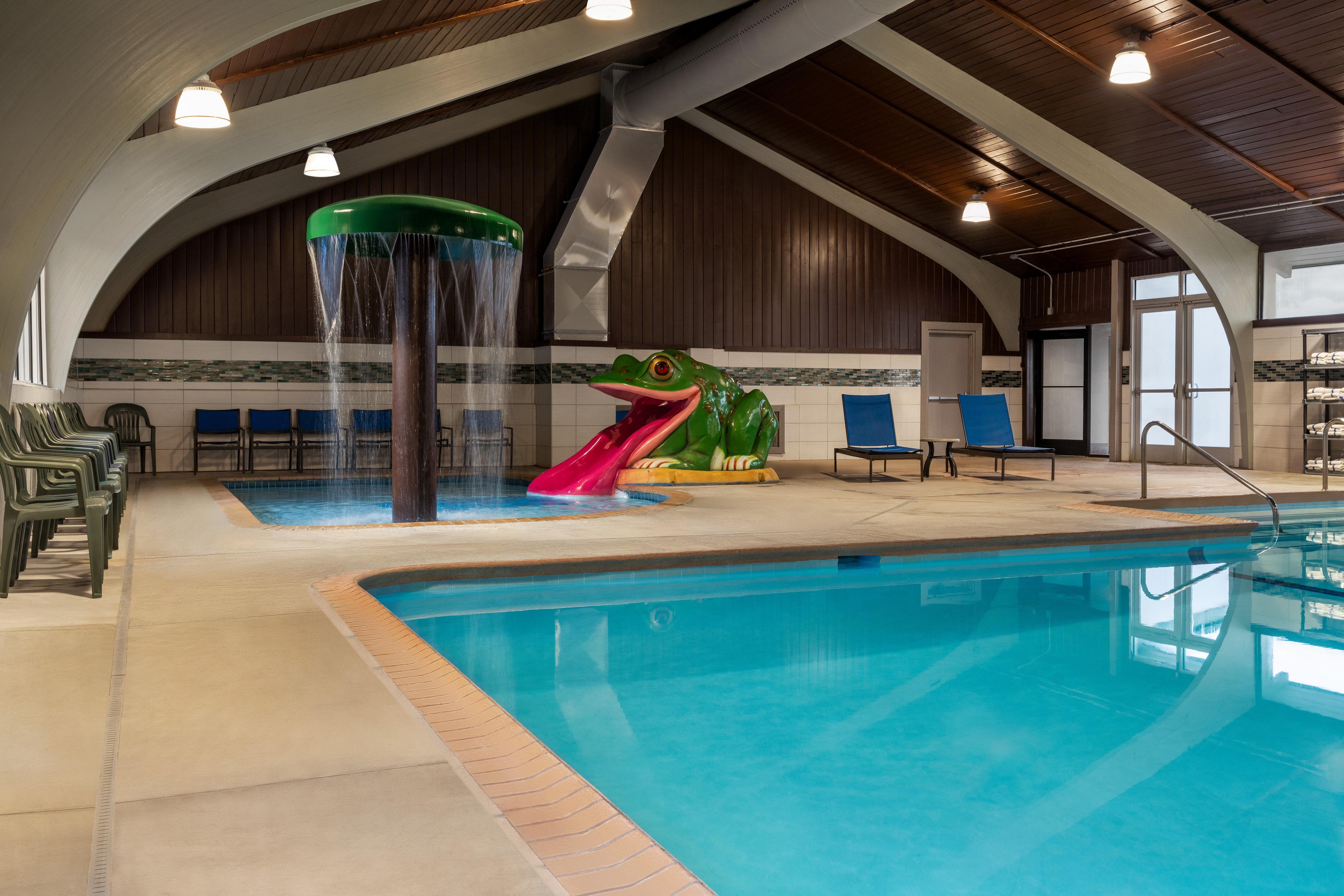 Pool, Kiddie Pool with water feature and slide and hot tub. AmericInn by Wyndham Rochester Near Mayo Clinic Rochester (507)281-2211