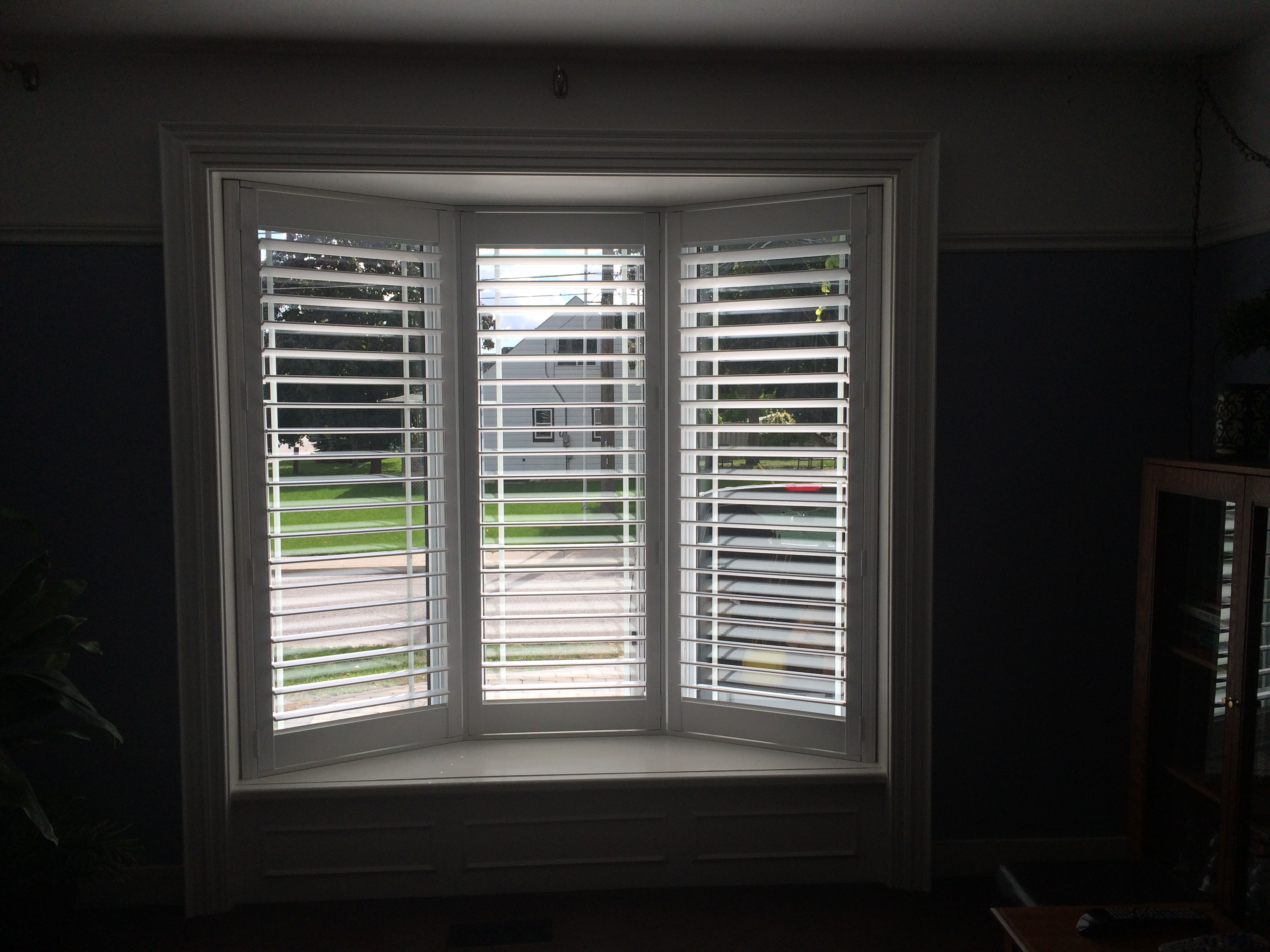 Vinyl Shutters on a Bay Window Budget Blinds of Port Perry Blackstock (905)213-2583