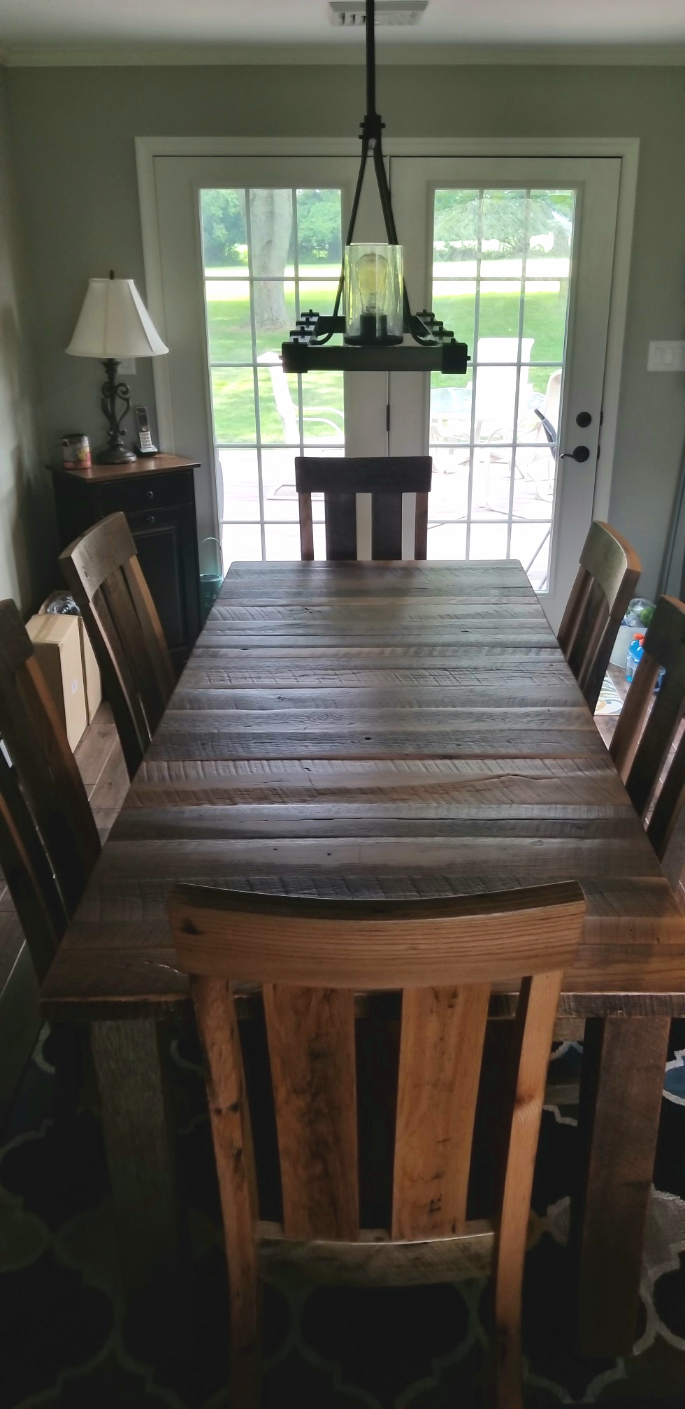 This unbelievable set is a custom size and all made from reclaimed barn wood from our Amish craftsmen!