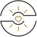 Shining heart surrounded by circle icon.