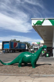 Sinclair gas station fueling island and DINO statue