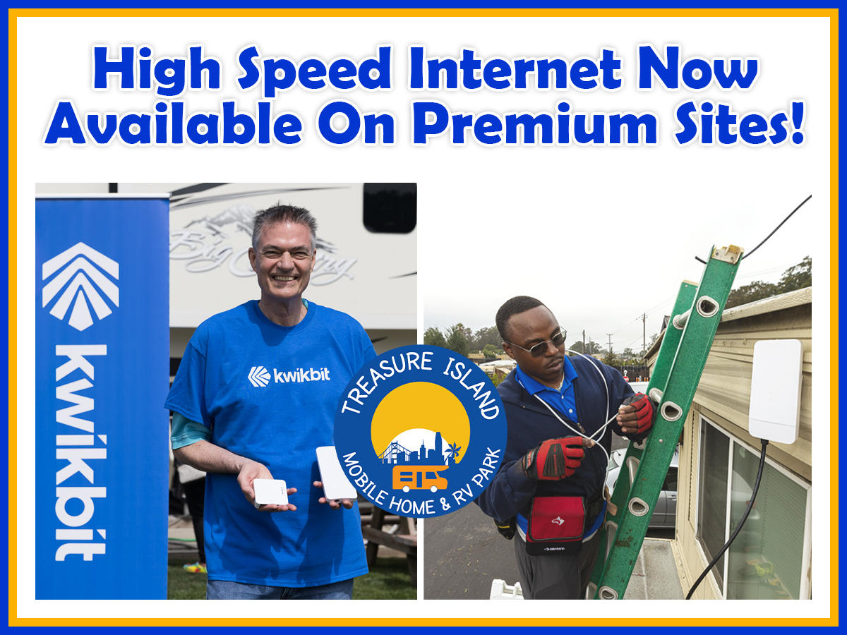 Ready to enhance your RVing experience with reliable high-speed internet? Treasure Island Mobile Home & RV Park is excited to announce that we will now be offering dedicated high-speed internet on all our premium RV sites!