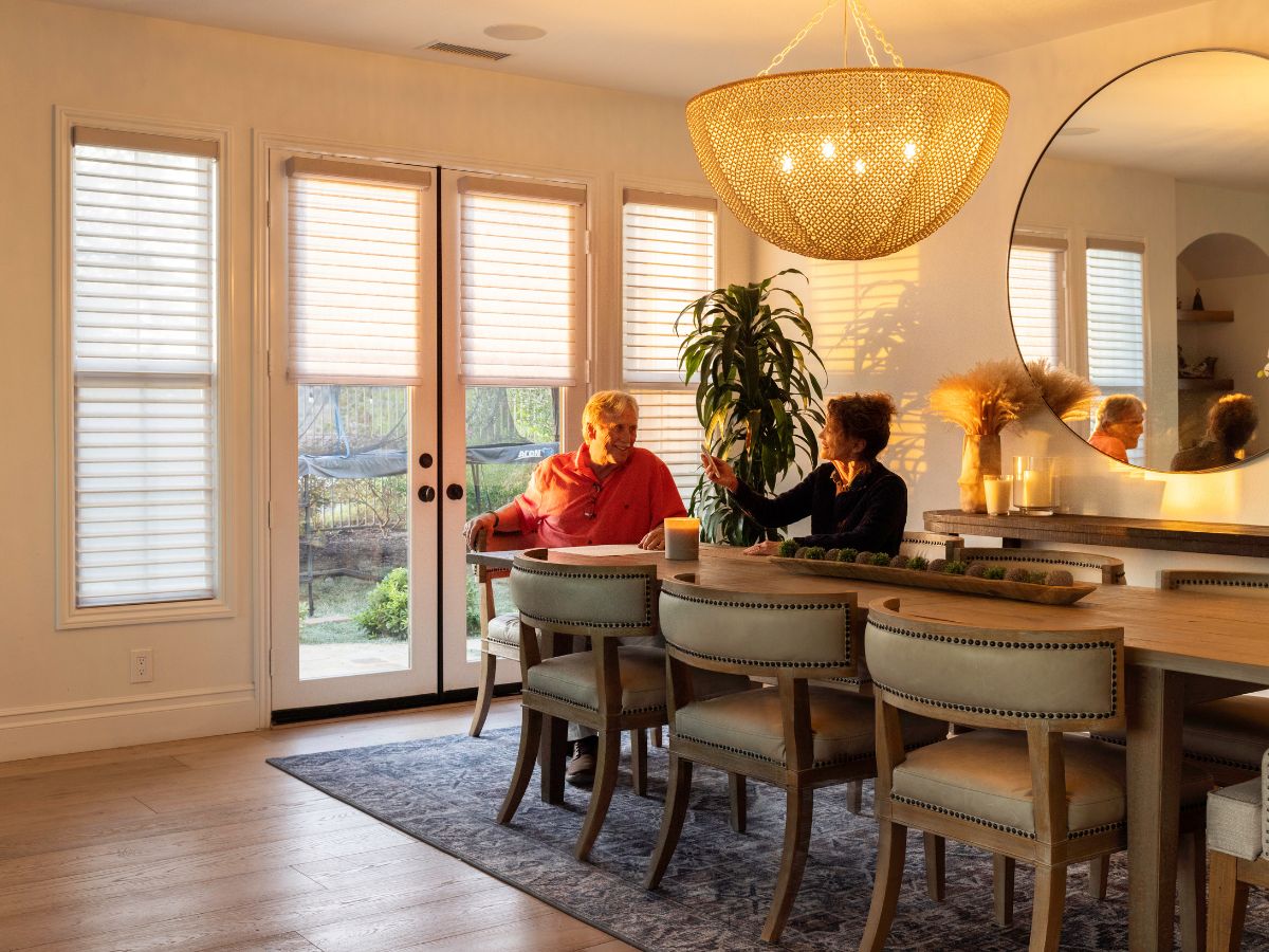 Dine in elegance and embrace the  artistry of natural light. Our window shadings beautifully filter light into your dining  room, creating a warm and inviting atmosphere.