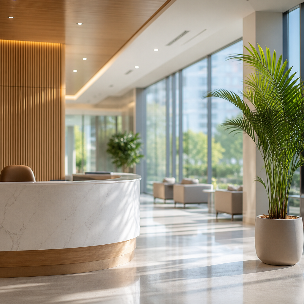 Spotless corporate lobby and reception area — first-impression cleaning for Bay Area office building 