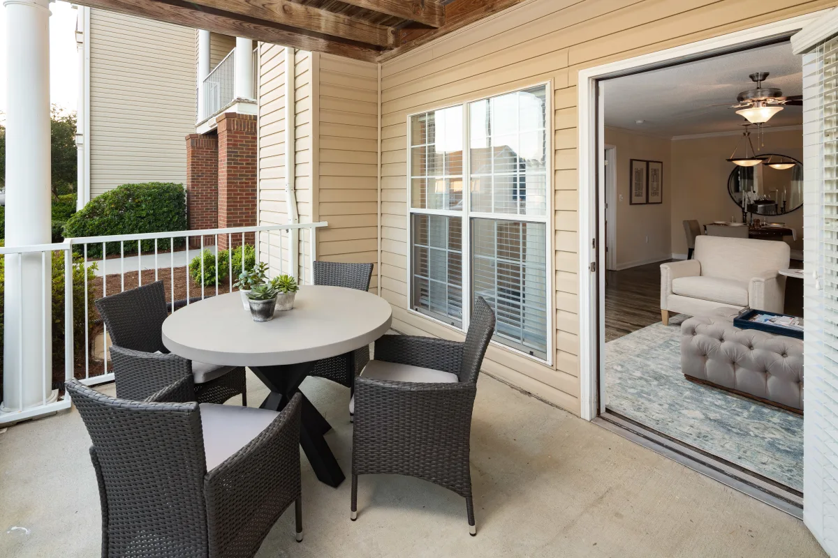 Tables and chairs on the porch