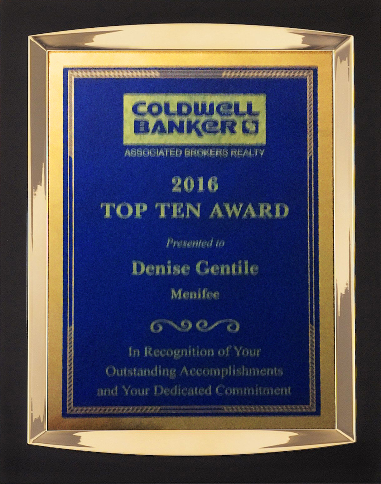 Denise Gentile, Realtor at Coldwell Banker Associated Brokers Realty 2016 Top 10 Award!