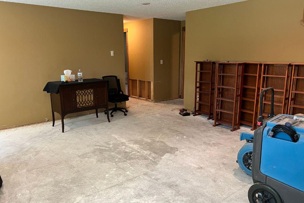 Pictured here is Minneapolis water damage in a basement family room.