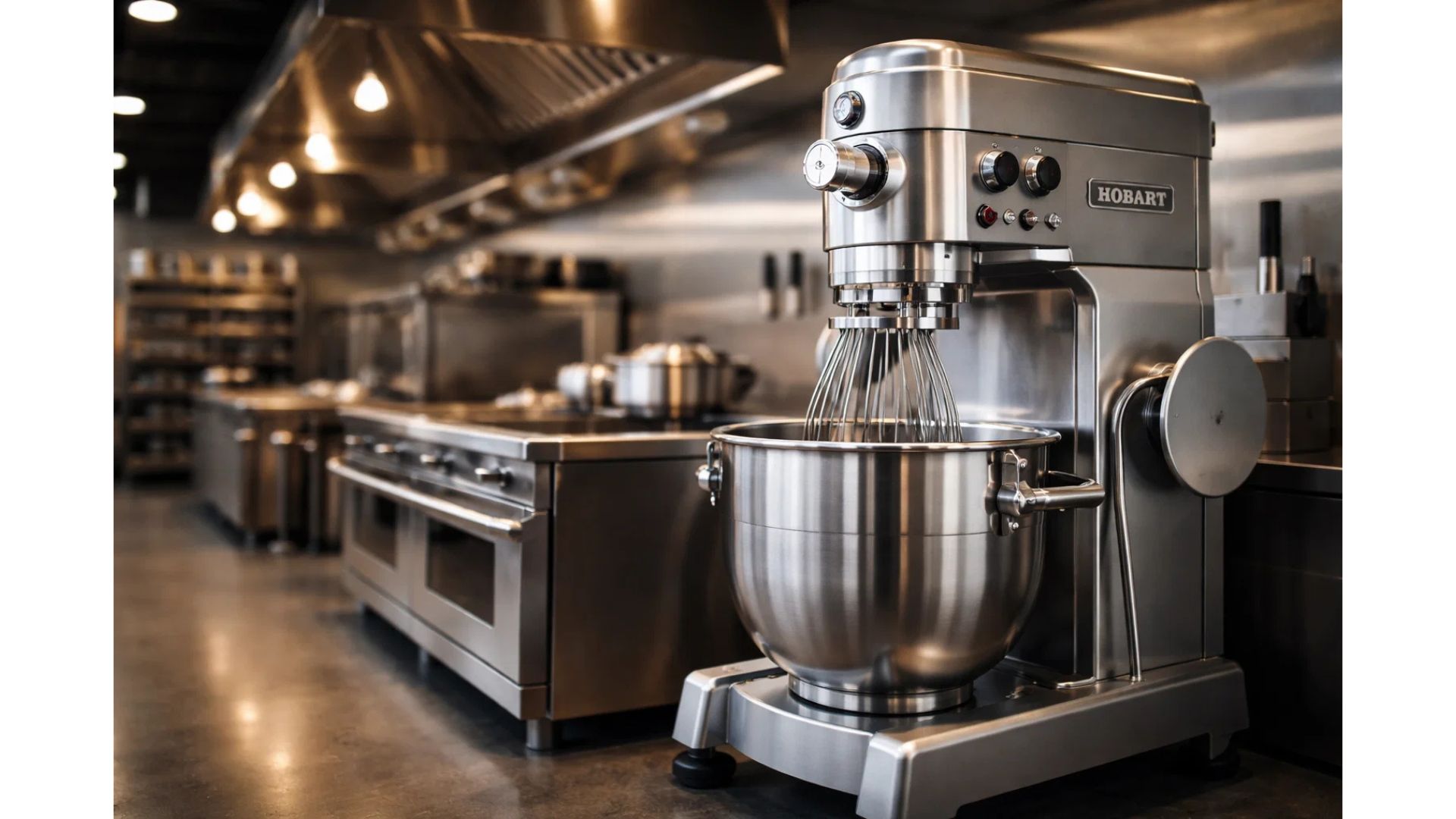 Comparison view of a commercial kitchen wash station alongside a refurbished Hobart spiral mixer for bakery operations in Anaheim.