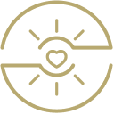 Shining heart surrounded by circle icon.