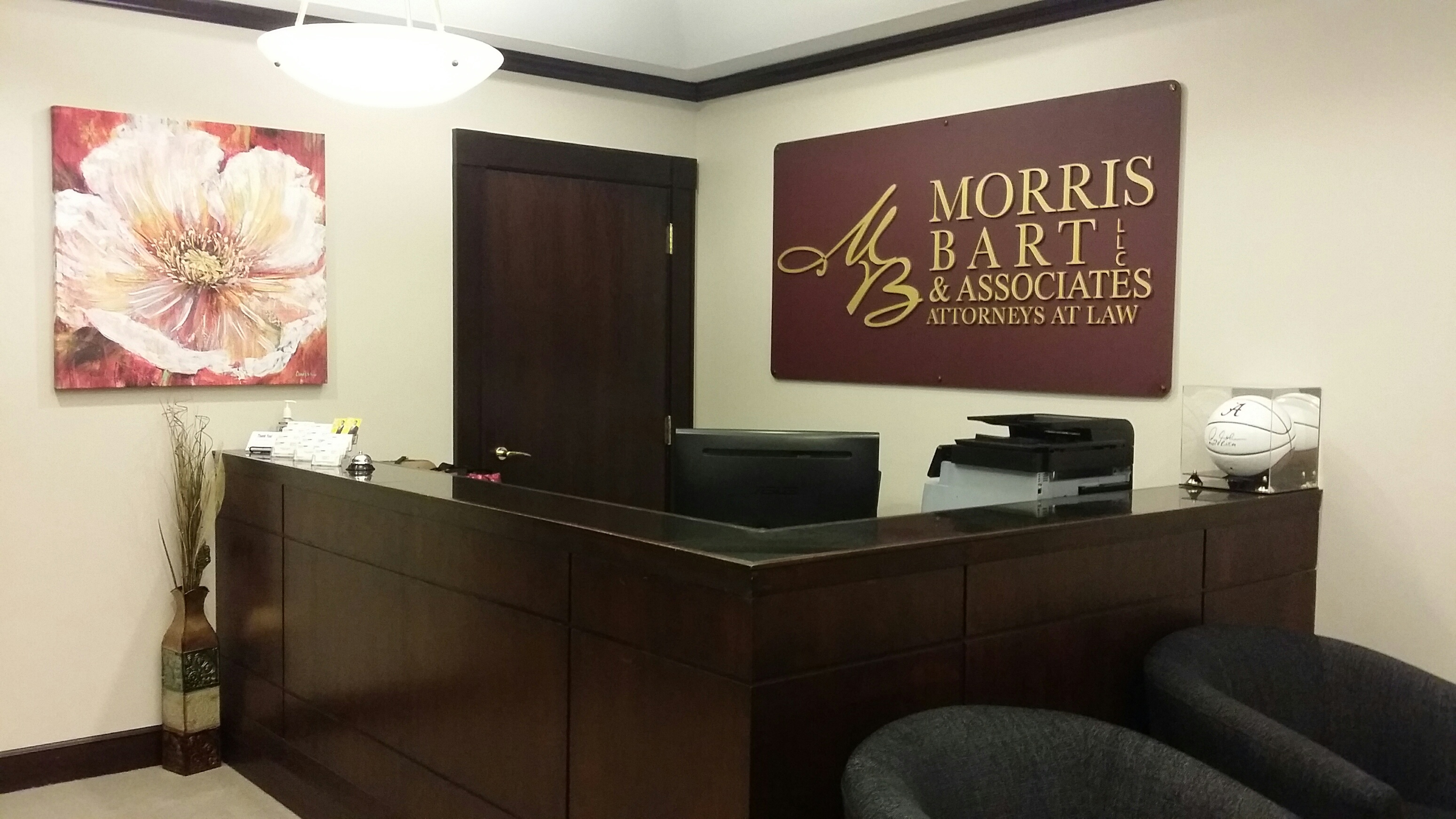 The front desk of Morris Bart's Birmingham office.