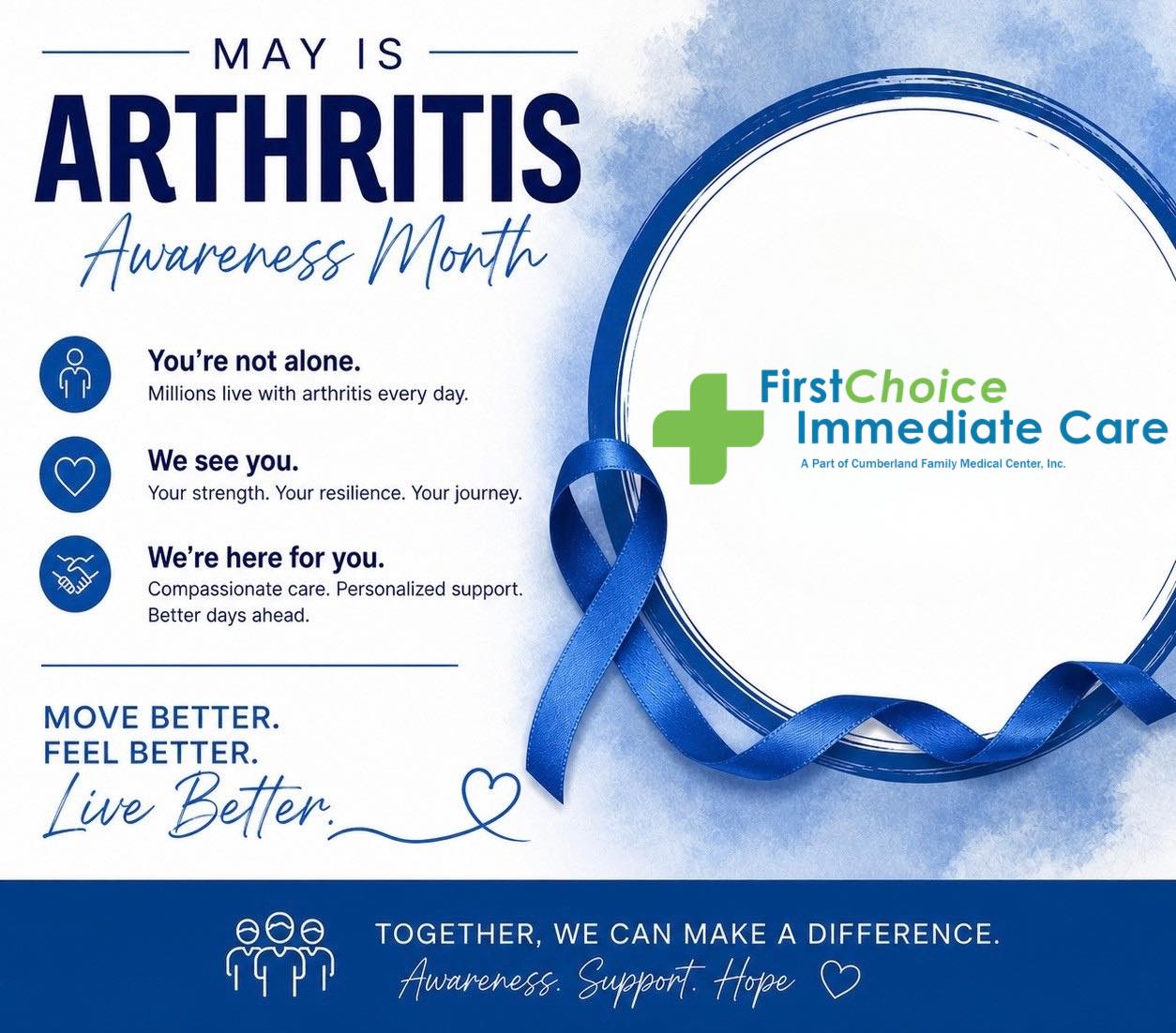 ???? Arthritis Awareness Month ????
Did you know arthritis affects millions of Americans—causing joint pain, stiffness, and reduced mobility? It’s more than just “aches and pains,” and early care can make a big difference in maintaining your quality of life.
At our clinic, we’re here to help you stay active and manage your symptoms with personalized care and treatment options.
βοΈ Joint pain or swelling
βοΈ Stiffness, especially in the morning
βοΈ Decreased range of motion
Don’t ignore the signs—getting evaluated early can help you stay moving and doing what you love!
???? Walk in anytime—no appointment needed
???? Your health is always our priority
#ArthritisAwarenessMonth #JointHealth #StayActive #WalkInCare #YourHealthMatters
