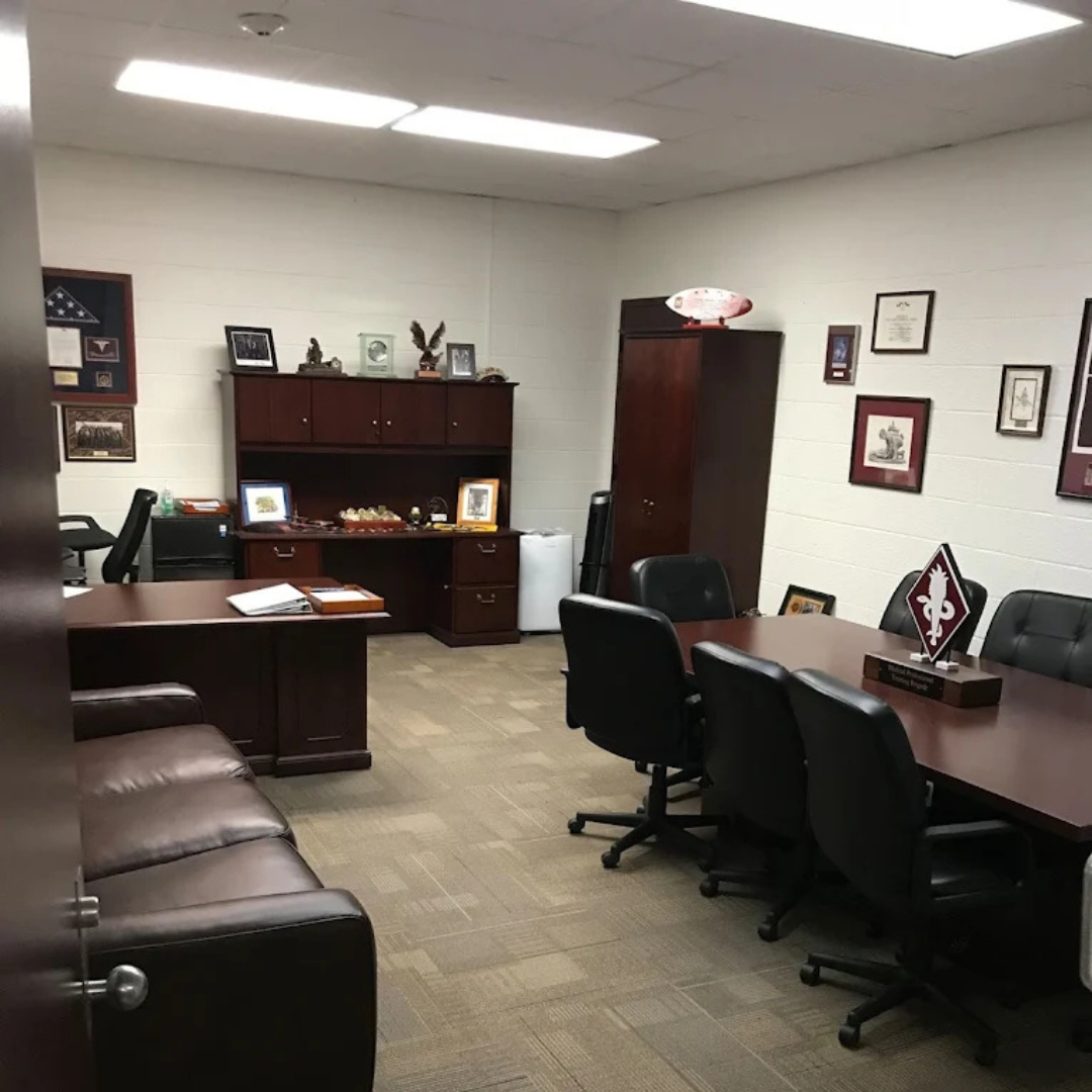 Conference room furniture organized for an upcoming office relocation handled by Econo Move & Storag 