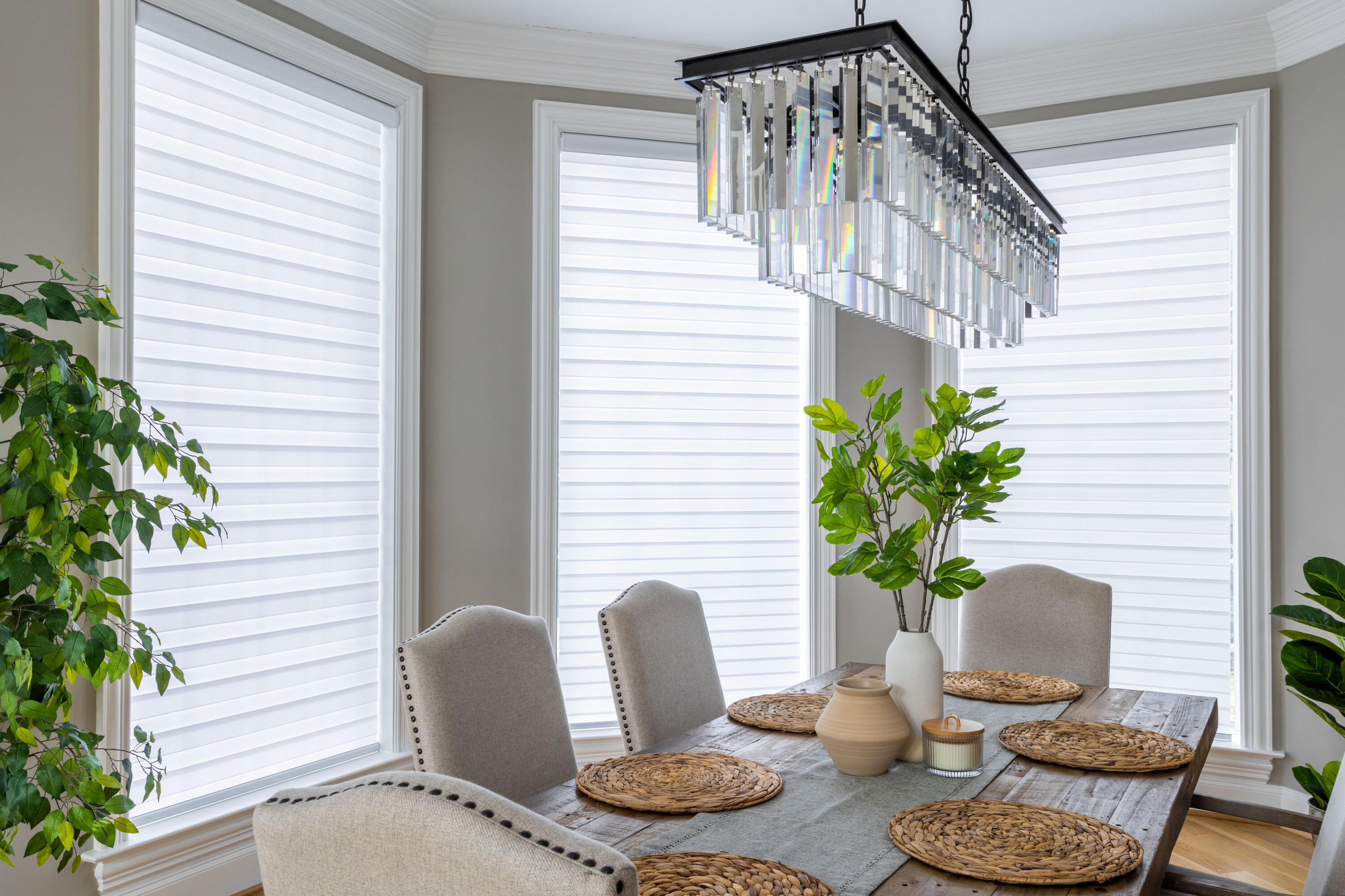 These sheer window shadings add to the elegance of this dining room. With a simple, yet clean design, these would look fantastic in any window of your home!