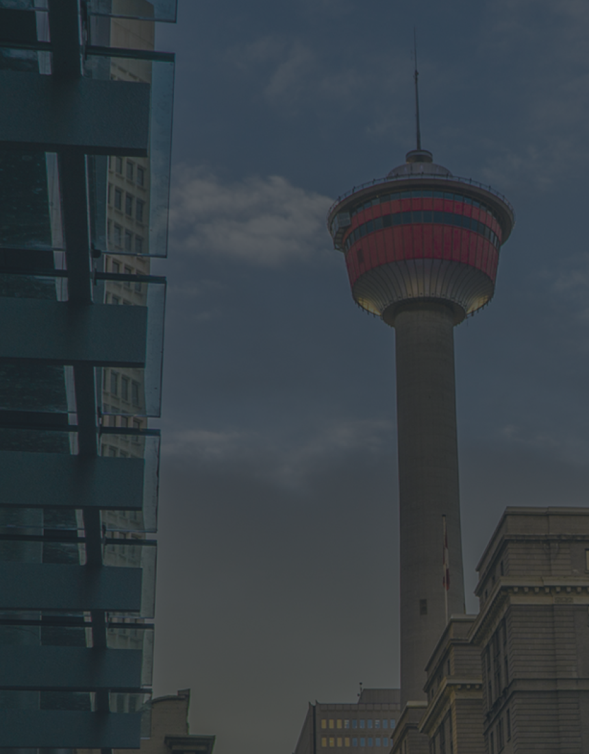 Bottom-up view of the Calgary Tower.