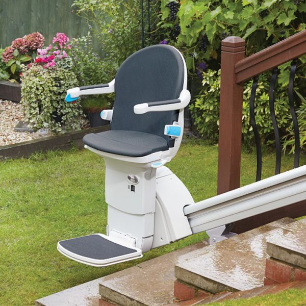 Handicare 1000 straight rail outdoor stairlift chair stair lift exterior stairway outside staircase