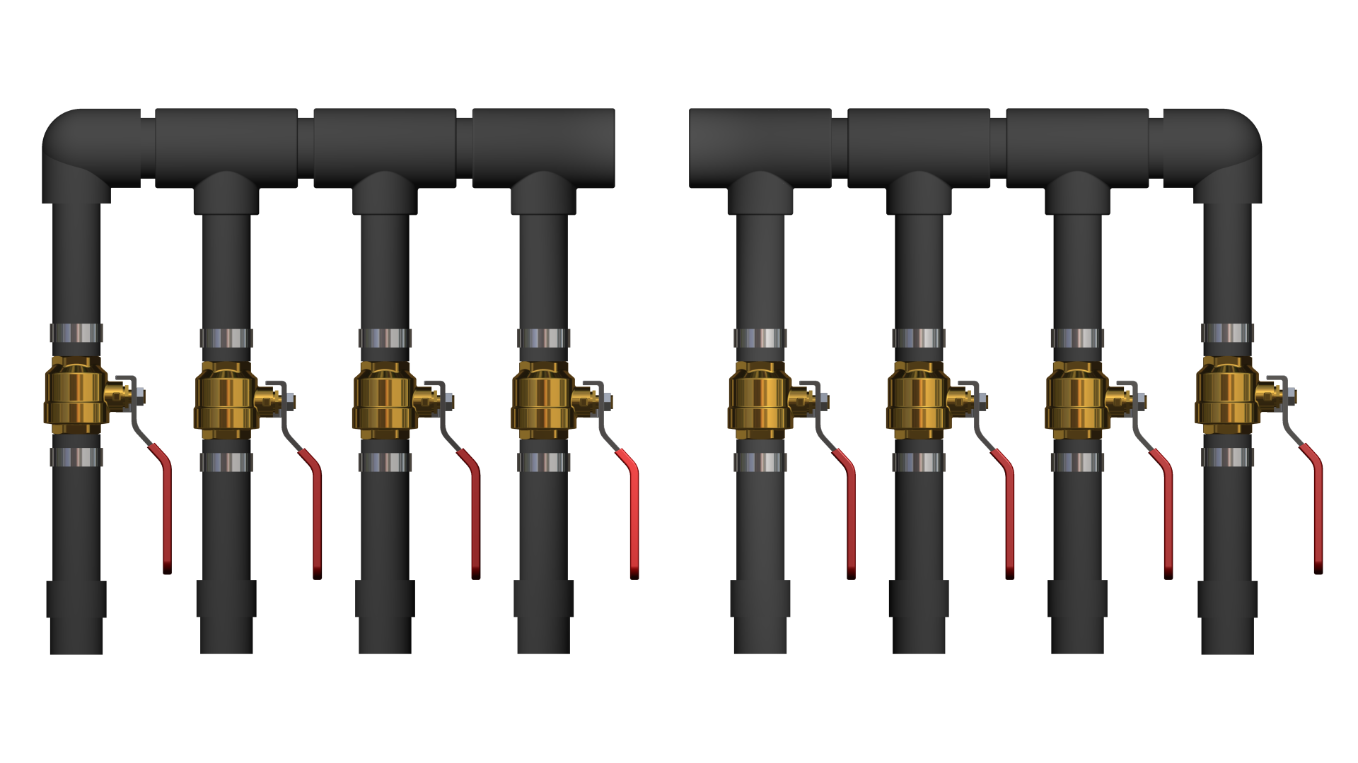 HDPE manifold by B & D Mfg., Inc., designed to distribute flow efficiently within geothermal loop systems and ensure balanced system performance.