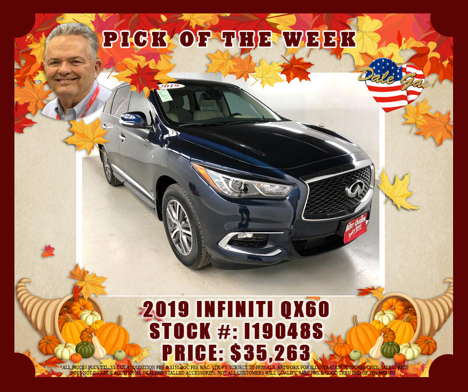 Test drive Bob's Pick of the Week!! 2019 INFINITI QX60! Call Bert Ogden INFINITI in Edinburg for details! (956) 797-7742. Dale Gas!