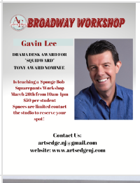 Gavin Lee leads a workshop at Arts Edge. He will be teaching students a dance number from the Spongebob Squarepants musical and working on scenes from the play