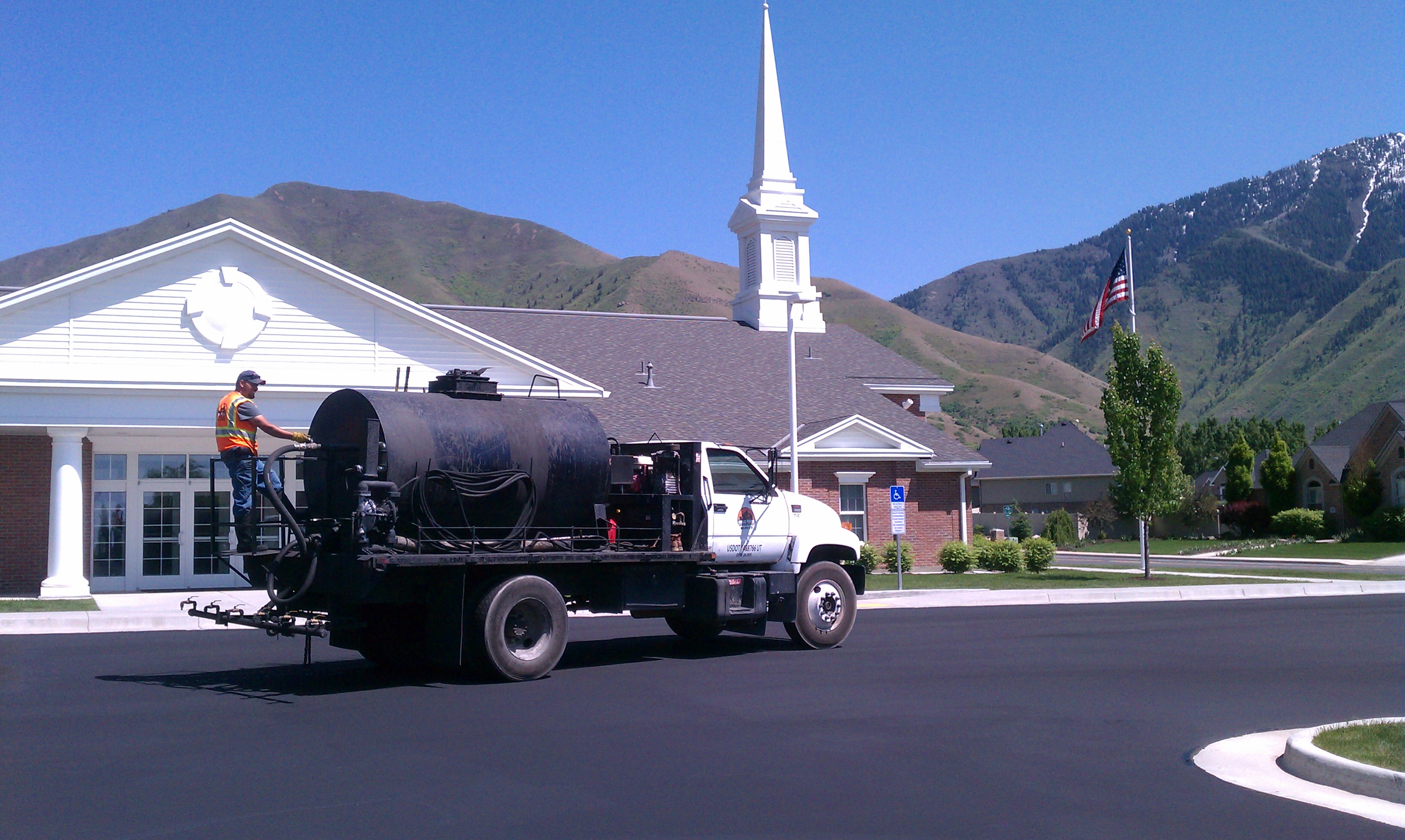 Church parking lot sealcoating and striping completed by Eckles Paving in Cache Valley Utah