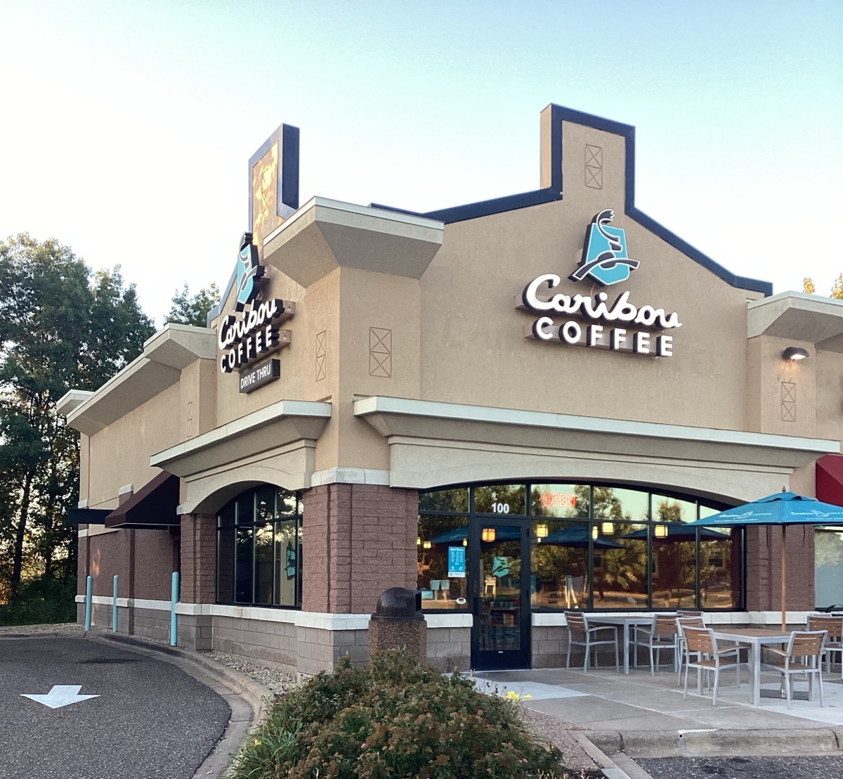 Storefront of the Caribou Coffee at 730 Apollo Drive in Lino Lakes