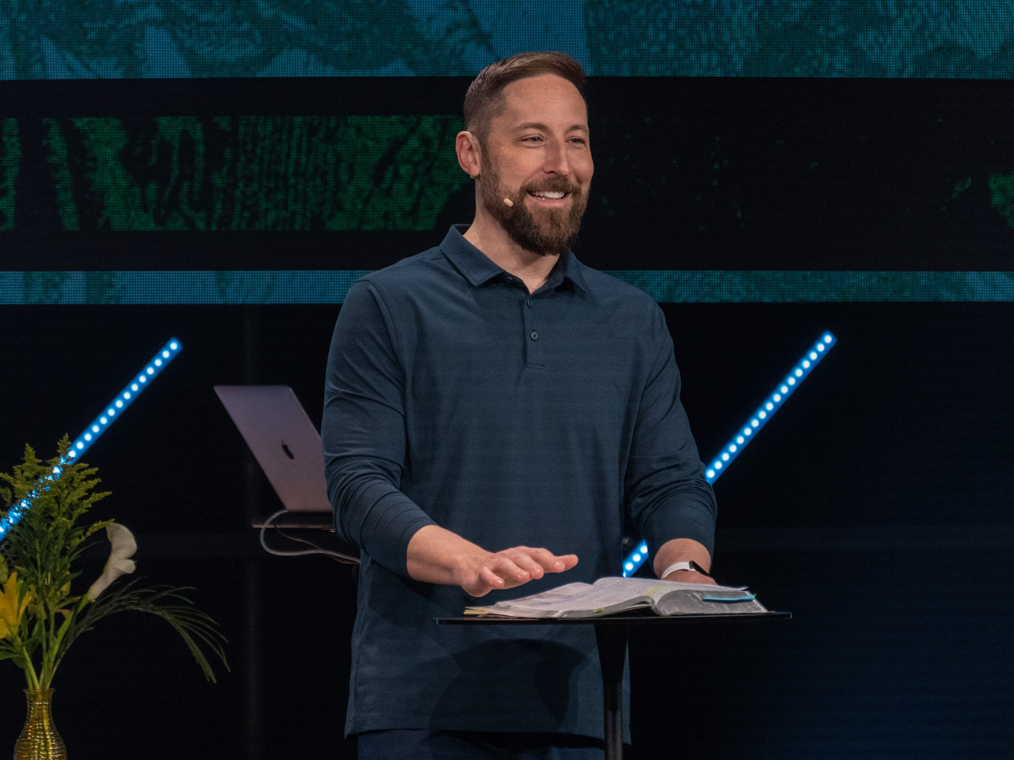 Senior Pastor Ethan Vanse speaking at Church on the Move in Broken Arrow, Oklahoma