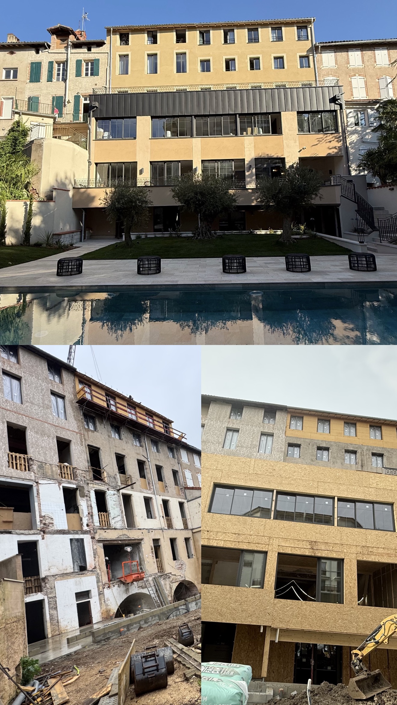 Les étapes, montage des Échafaudage, piquage, sous-couche, plus tableau, air, tableau, taché, l'éponge et gratter. La partie en bois, c'est une isolation sur le bois, j'ai fait sec avec la trame, j'ai fait une deuxième sous-couche avec crantée , plus finition gratter ,et des bander à l'éponge. Avec les murs.