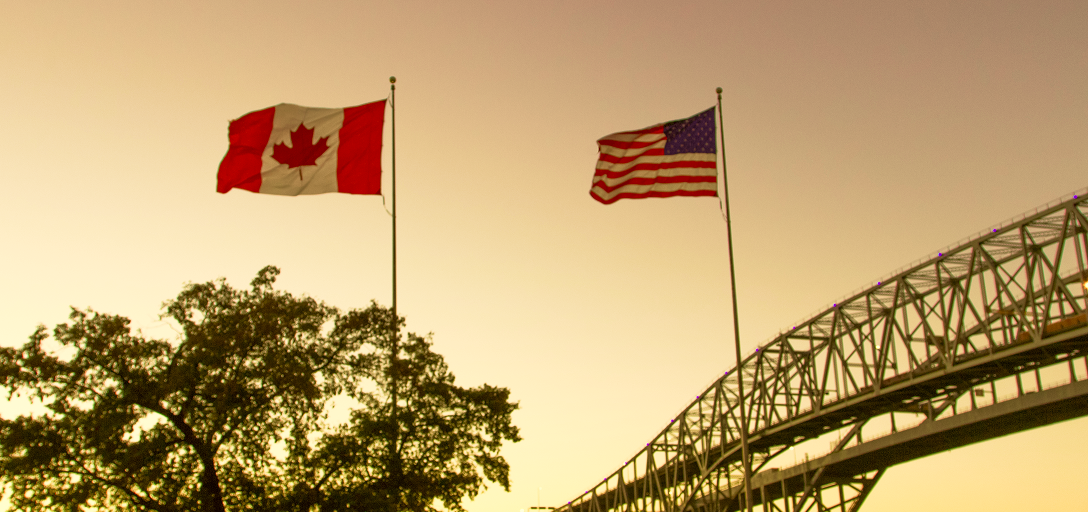 The Canadian and American flags.