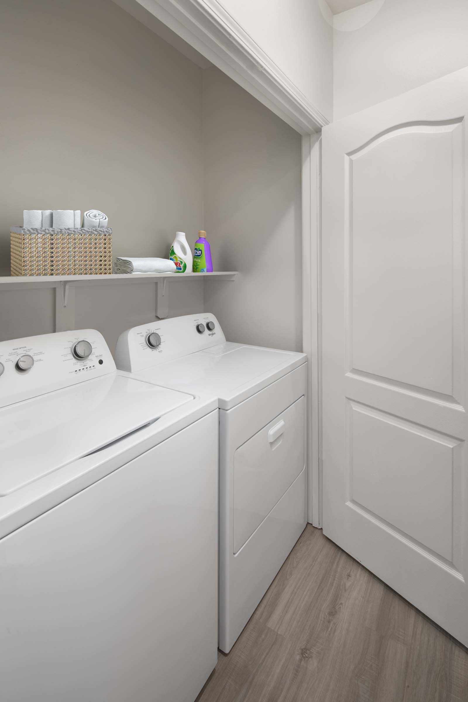 Laundry rooms offer additional shelf space for storage and organization.