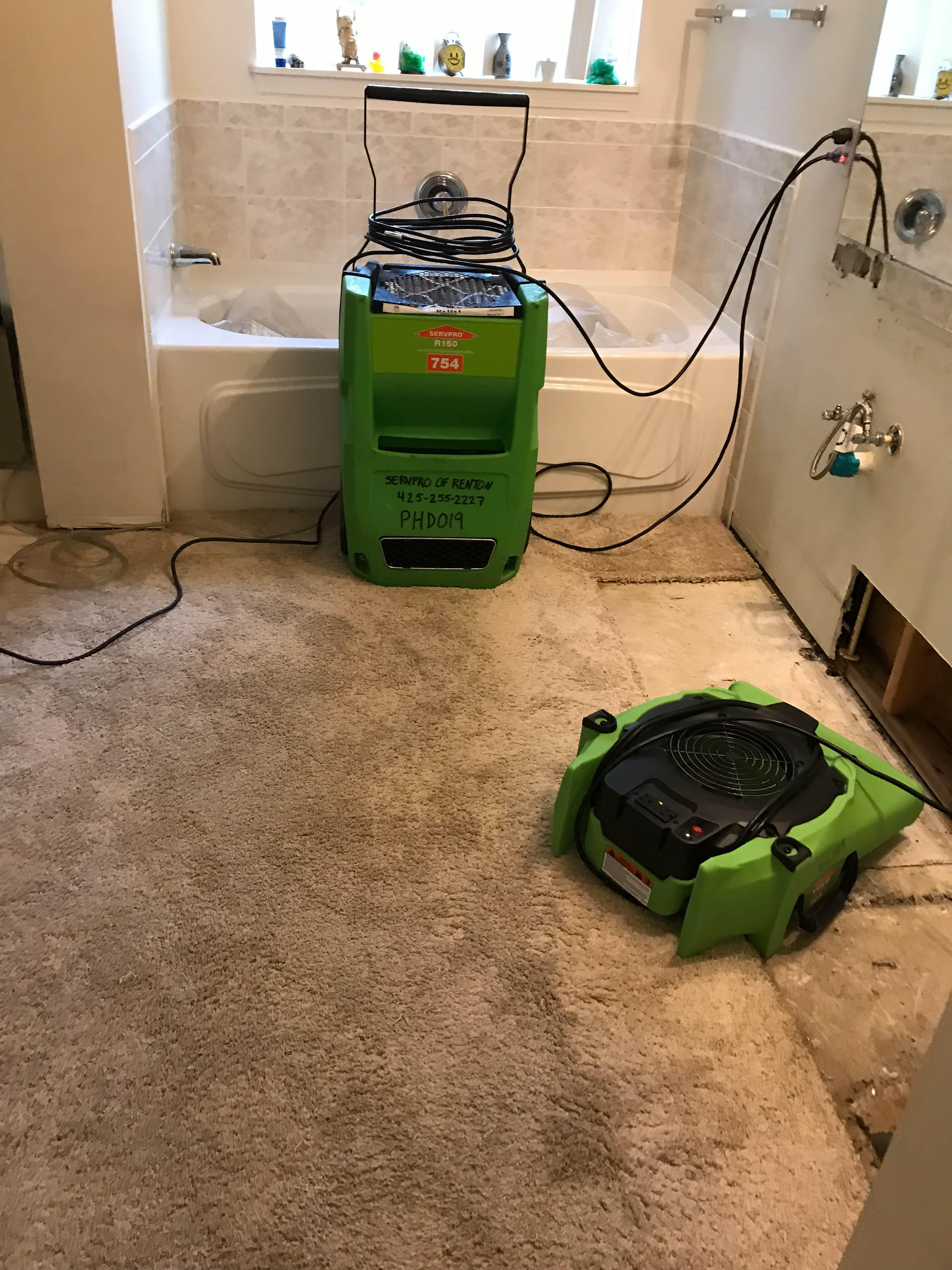 This Cedar Grove master bathroom had a broken supply pipe under the sink. It had been leaking for a while leading up to the crack and not only was there water damage but also mold had grown as well.