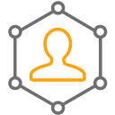 Silhouette with interconnected lines icon.