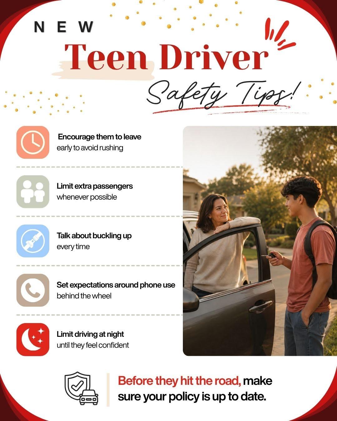 A new school year can mean a new driver is hitting the road. Help teens build safer driving habits with simple reminders about buckling up, limiting distractions, watching passengers, and allowing plenty of travel time.