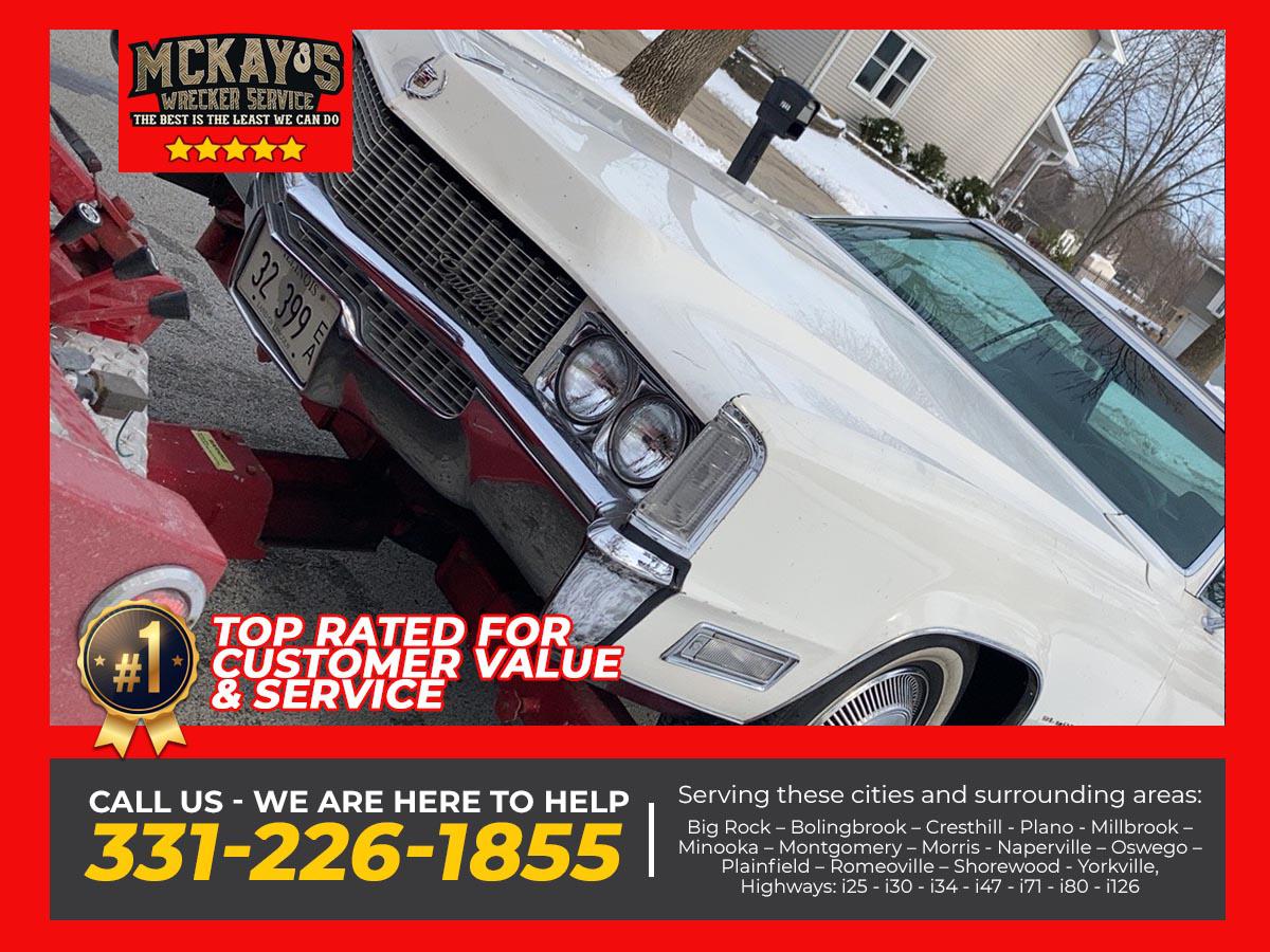We are your Towing company in Yorkville IL. Proudly serving Yorkville, Plano, Aurora, Naperville, Joliet, Bolingbrook, Schaumburg, Downers Grove Illinois, and surrounding areas, Mckay's Wrecker Service LLC offers prompt, reliable, and friendly towing services and roadside assistance services. Call us at 331-226-1855