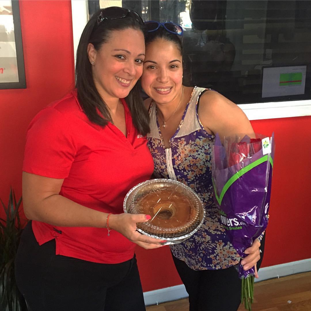 One of our favorite customer, Lissette, bringing us a flan!