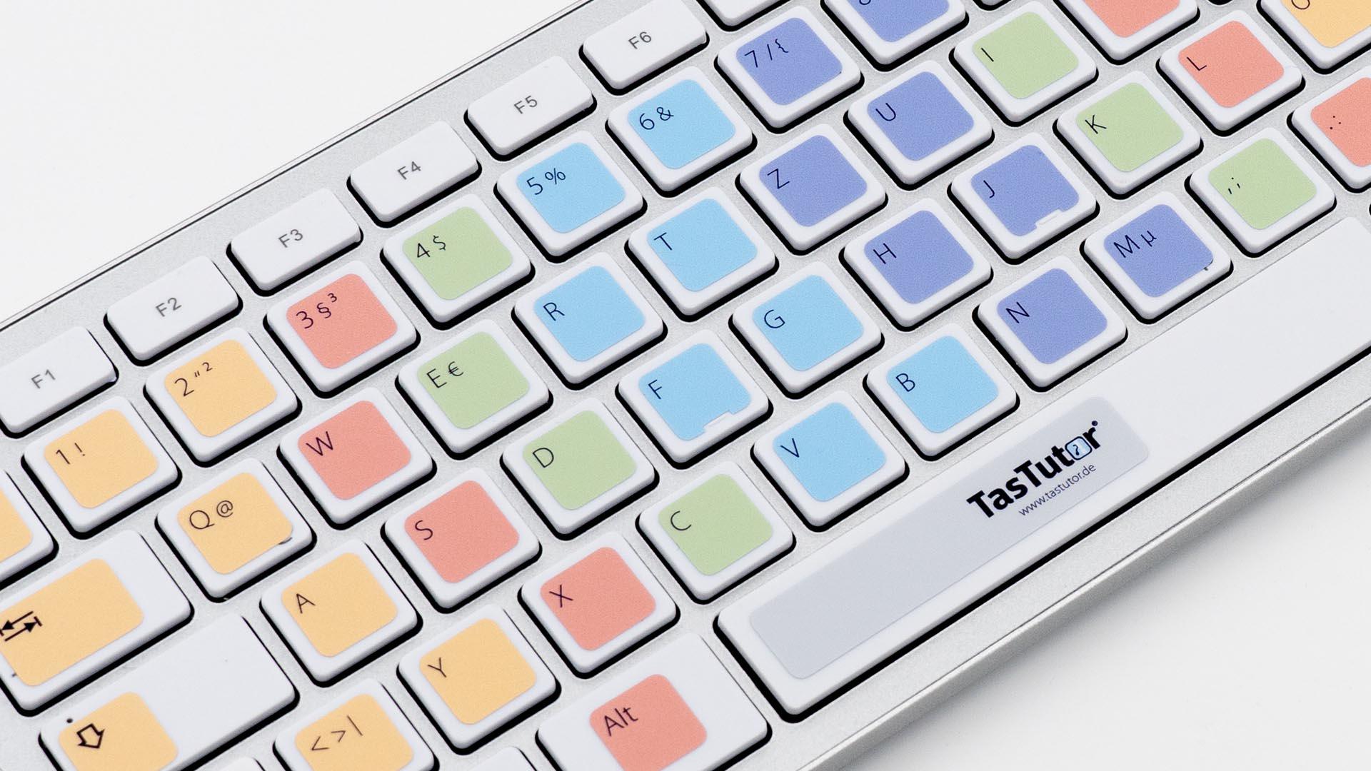 Tastatur Aufkleber - 10 Finger System - Tastatur - TasTutor - Sticker - Nahansicht links - hier auf deutsch kaufen