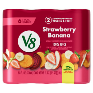 V8® Strawberry Banana 100% Fruit and Vegetable Juice, 8 fl oz Can (6 Pack) featured image