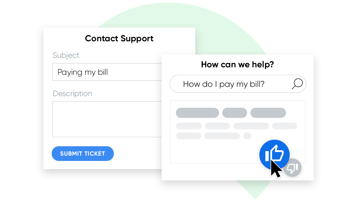 Customer types "Paying my bill" to the subject line of a contact form and results on how to pay a bill appears, allowing visitors to self-serve.
