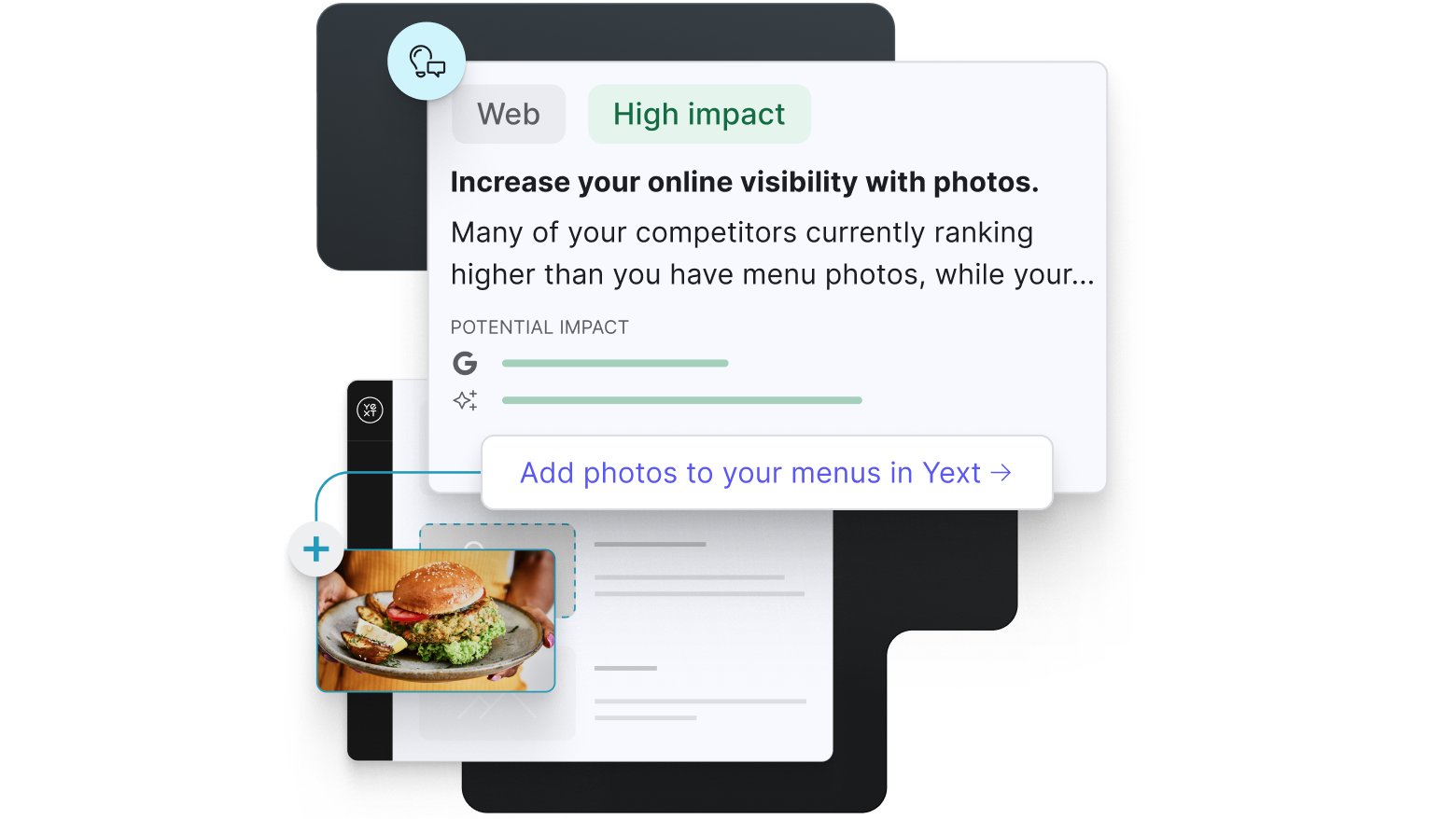 Immagine di Yext Scout che mostra consigli in ordine di priorità per aiutare i brand a migliorare la loro visibilità online.