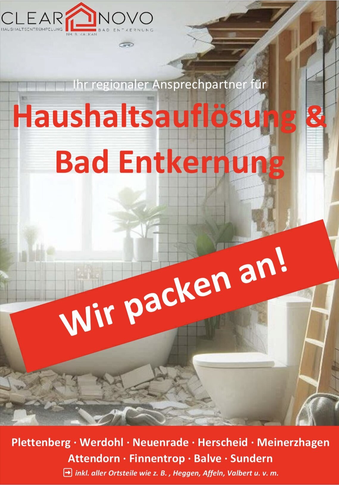 Clearnovo Haushaltsentrümpelung - Badentkernung Inh. B. Kalkan, Böddinghauser Weg 15 in Plettenberg