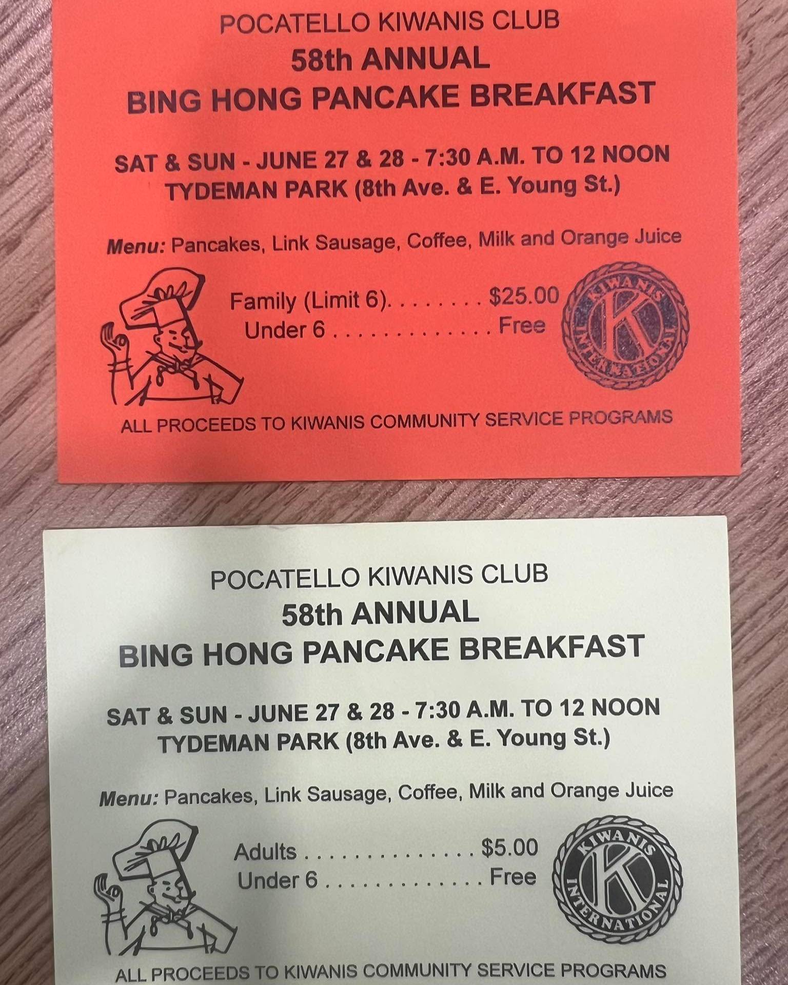 Aaron Moore State Farm has tickets available for the Pocatello Kiwanis Pancake Breakfast on June 27 and 28. Stop by our office to pick up tickets while supplies last and enjoy this local tradition.