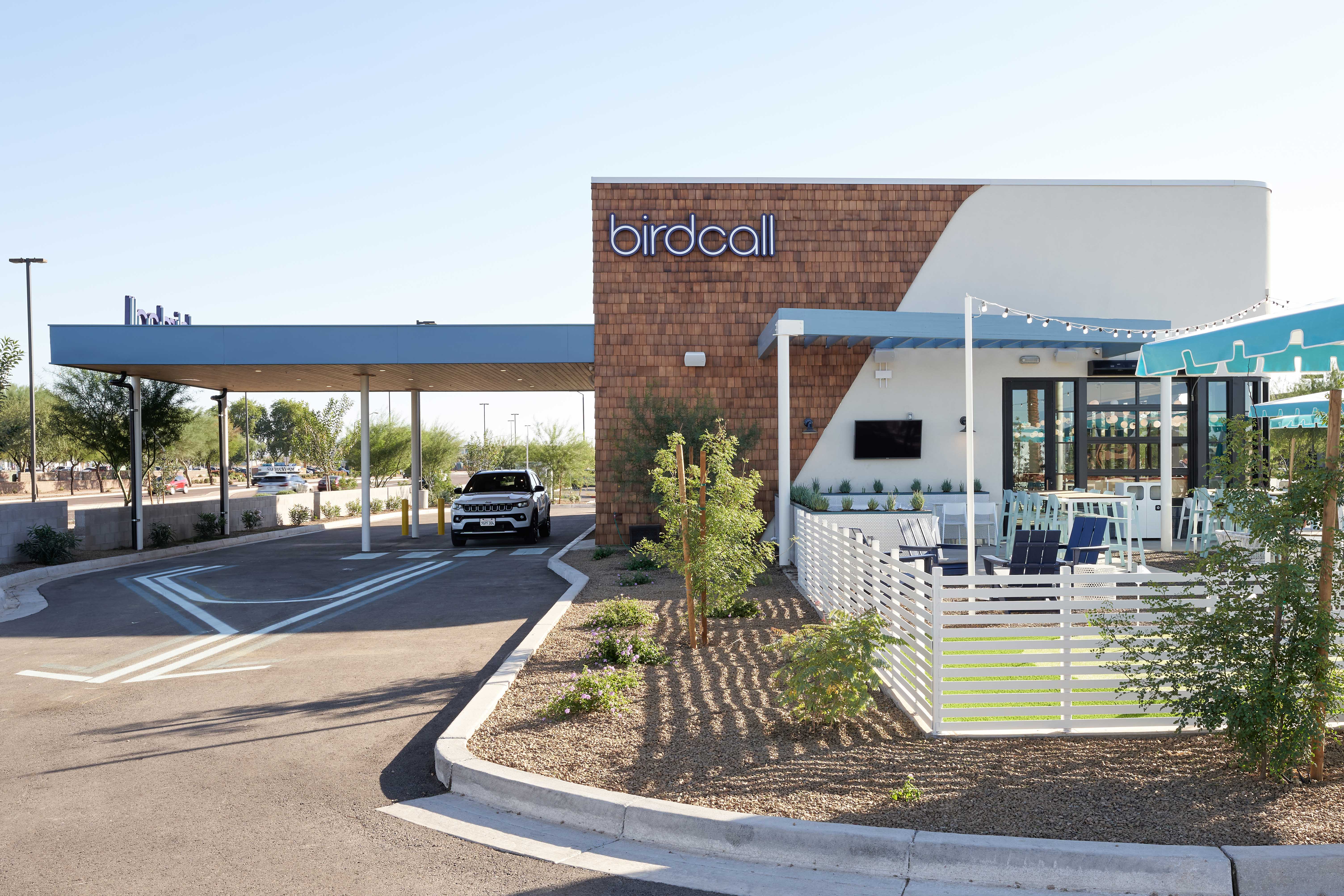 View of Birdcall SanTan's double drive-thru lanes and spacious patio.