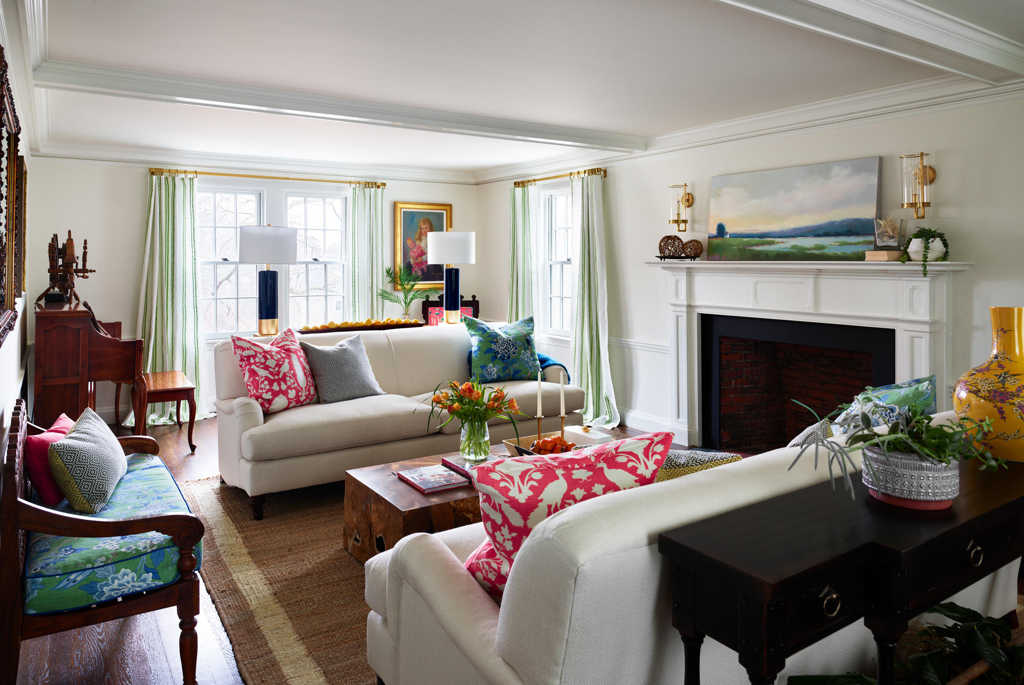 New England Living Room with Antiques, Original Paintings