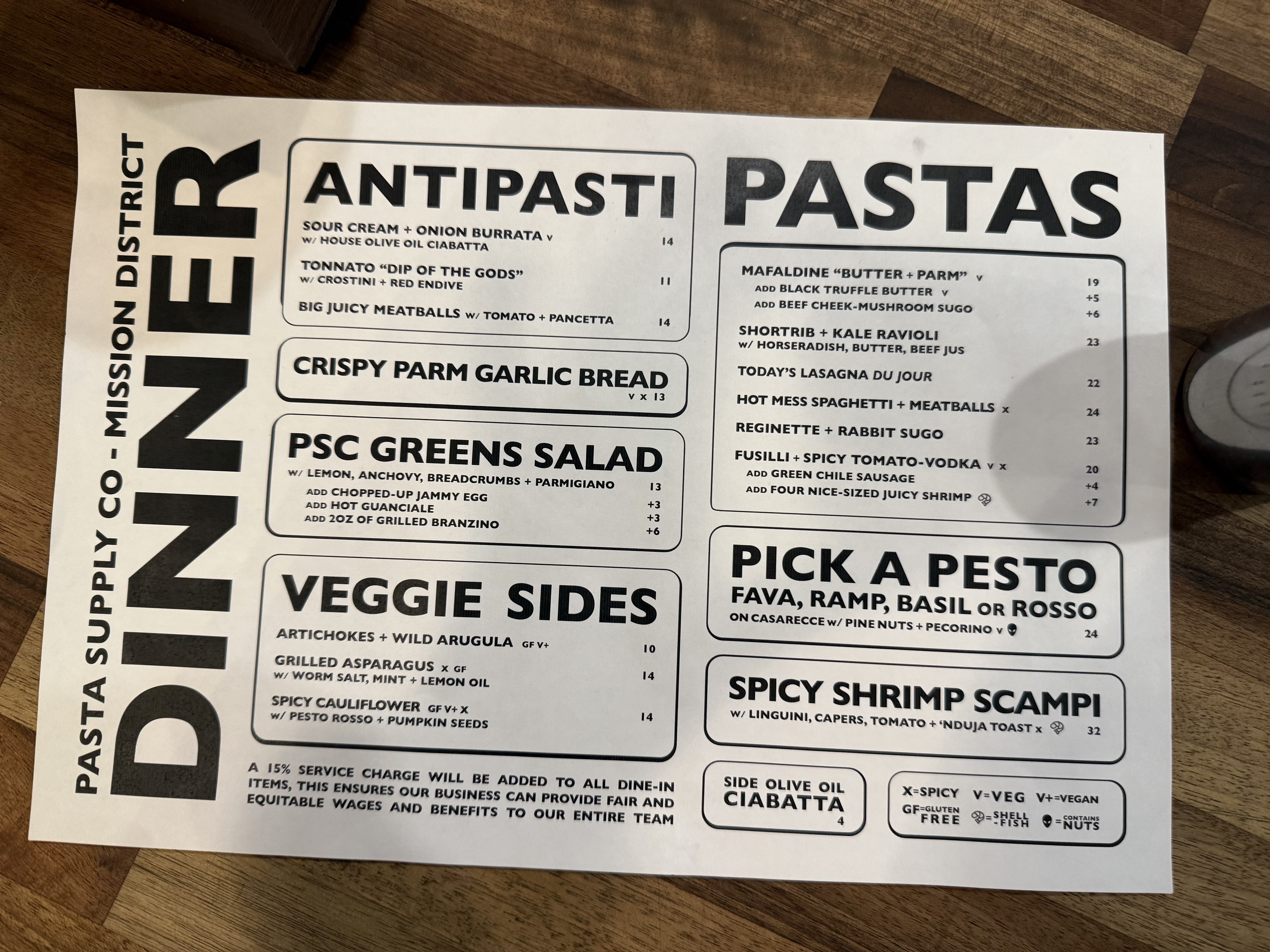 Mission District dinner menu, 4/21/26