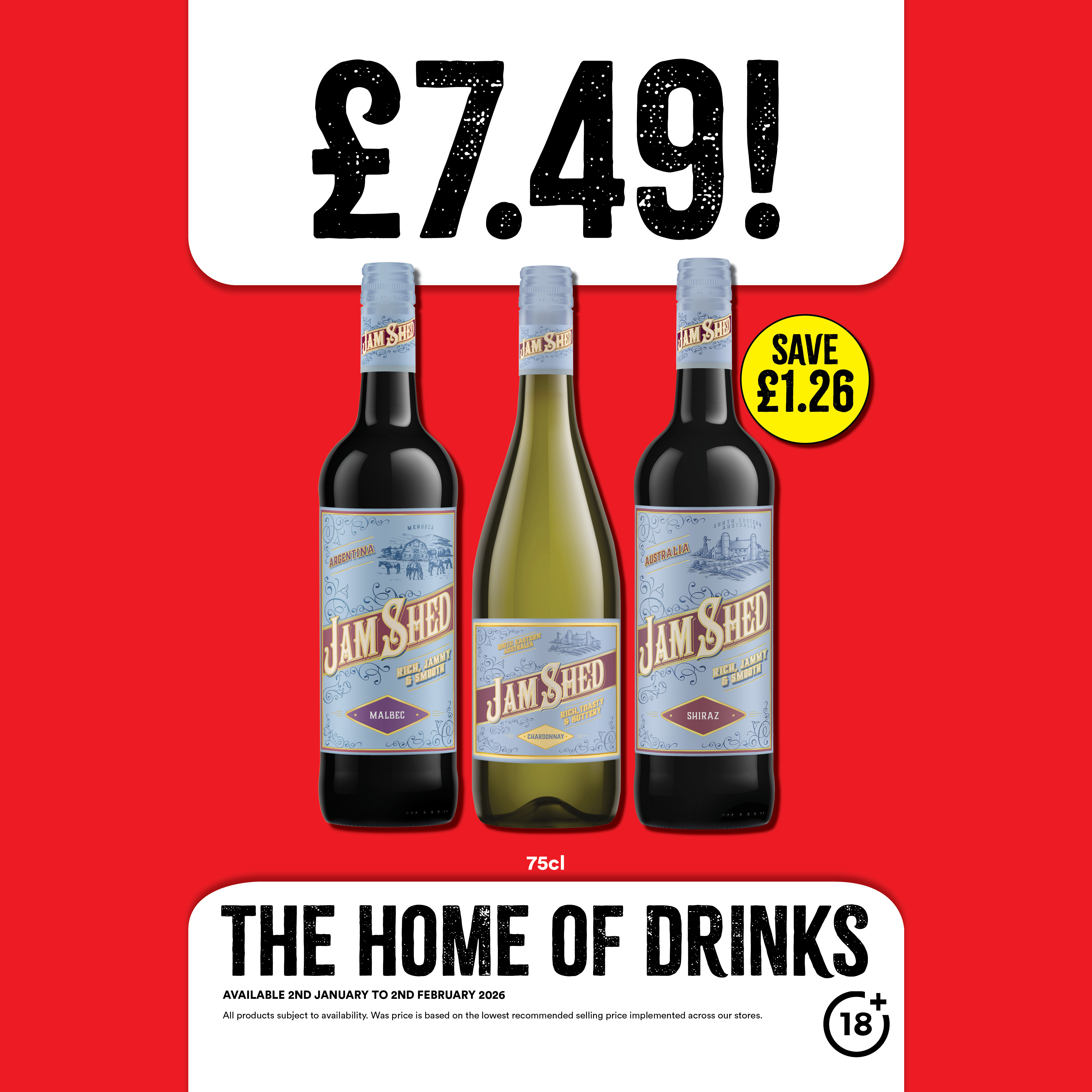 Jam Shed Wine 75cl only &pound;7.49