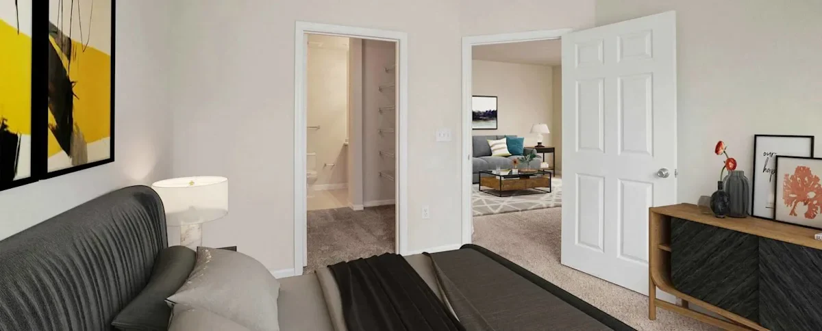 View of the Living Room from the Bedroom Area in an Apartment in Masons Keepe