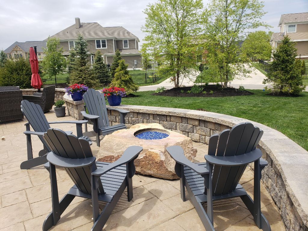 Stamped Patio, Seating Wall, Fireboulder K.D. Landscaping, Inc. Westfield (317)896-9180