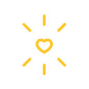 Shining heart surrounded by circle icon.
